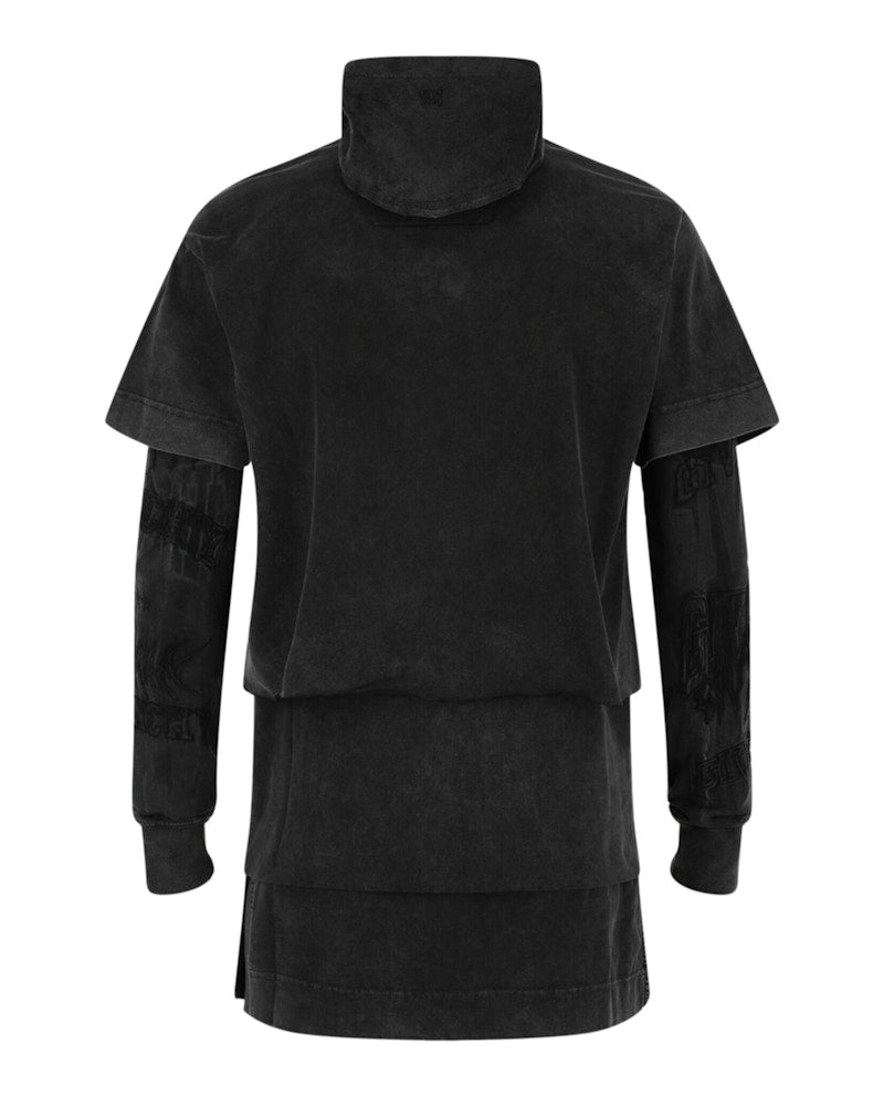 Givenchy Layered Long Sleeve Graphic T-shirt with Balaclava Grey