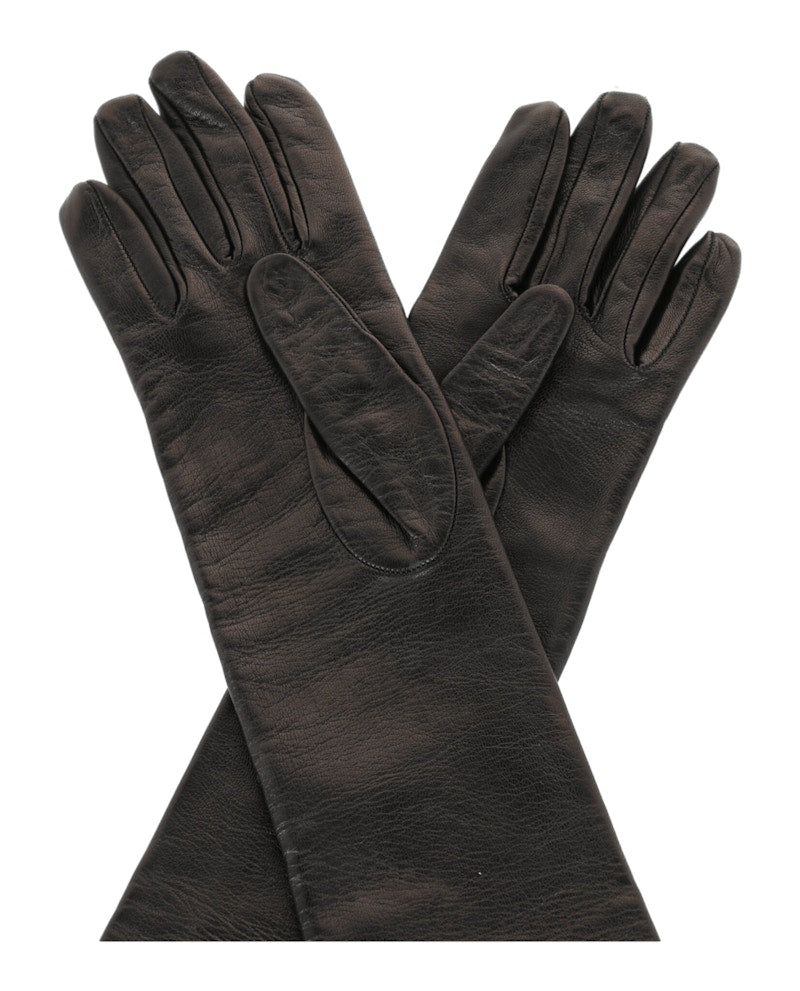 Givenchy Long Asymmetrical Leather Gloves Black