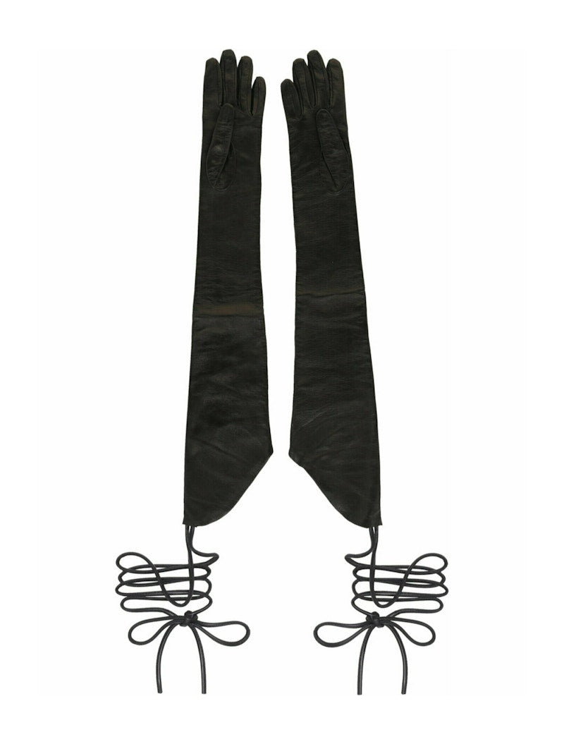 Givenchy Long Asymmetrical Leather Gloves Black
