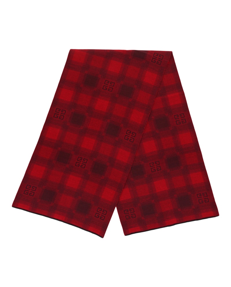 Givenchy Plaid 4G Logo Scarf Red