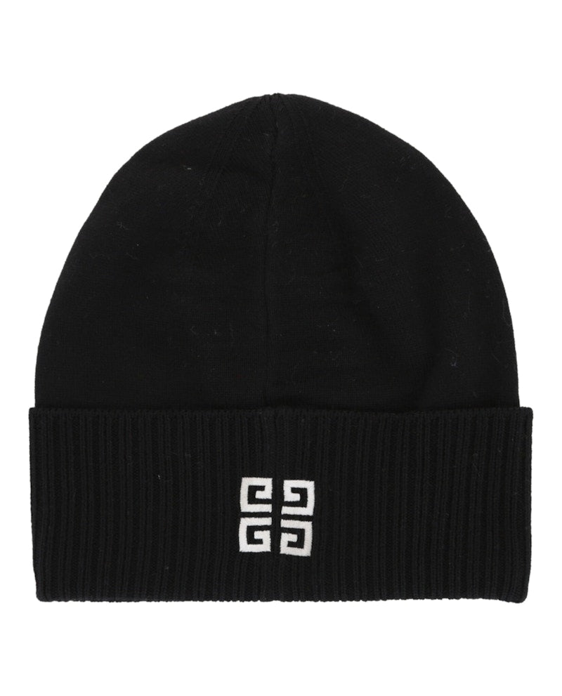 Givenchy Ribbed Embroidered Logo Beanie Black White
