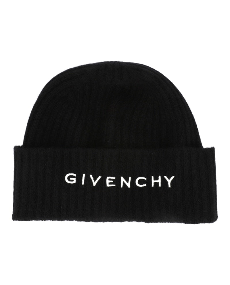 Givenchy Ribbed Embroidered Logo Beanie Black White