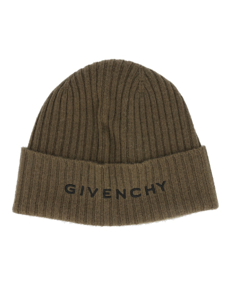 Givenchy Ribbed Embroidered Logo Beanie Khaki/Black