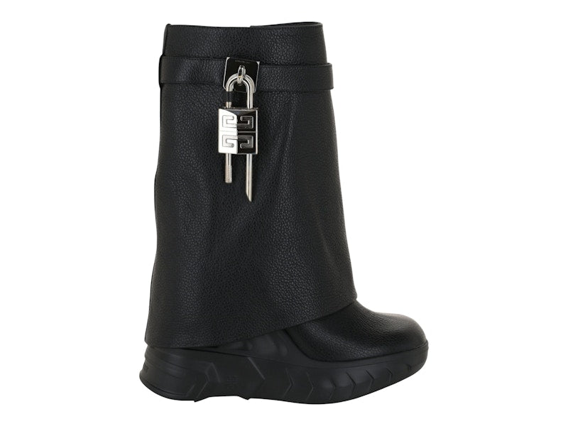 Givenchy Shark Lock Biker Ankle Boots Black Grain Leather (Women's)