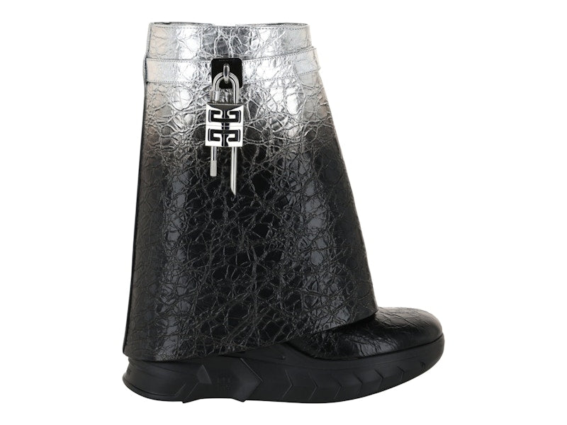 Givenchy Shark Lock Biker Ankle Boots Black Silver (Women's)