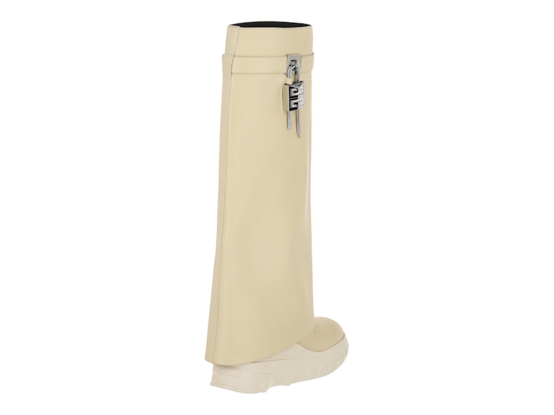 Givenchy Shark Lock Biker Boots Beige 3.3" Heel (Women's)