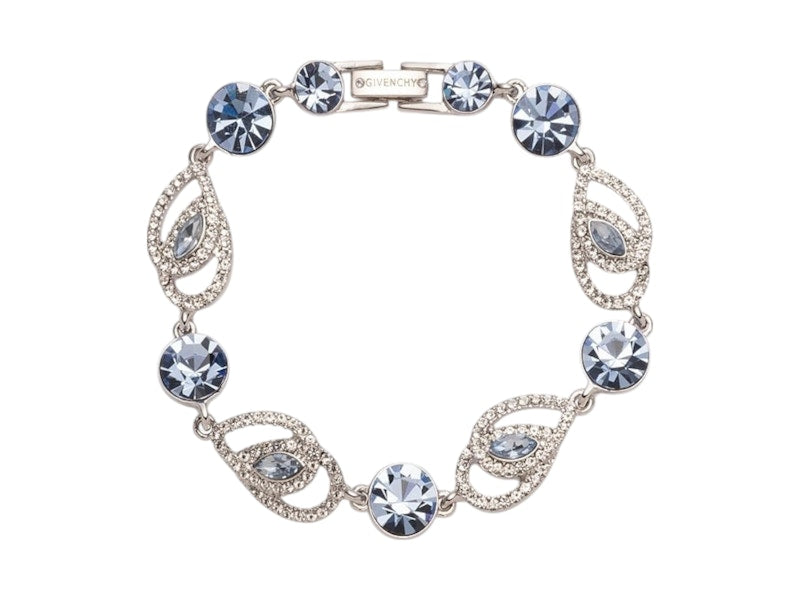 Givenchy Silver Sapphire Crystal Pave Pear Flex Line Bracelet Silver