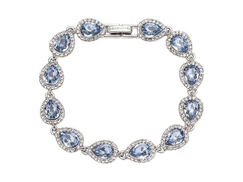 Givenchy Silver Tone Light Sapphire Crystal Pear Flex Line Bracelet Silver