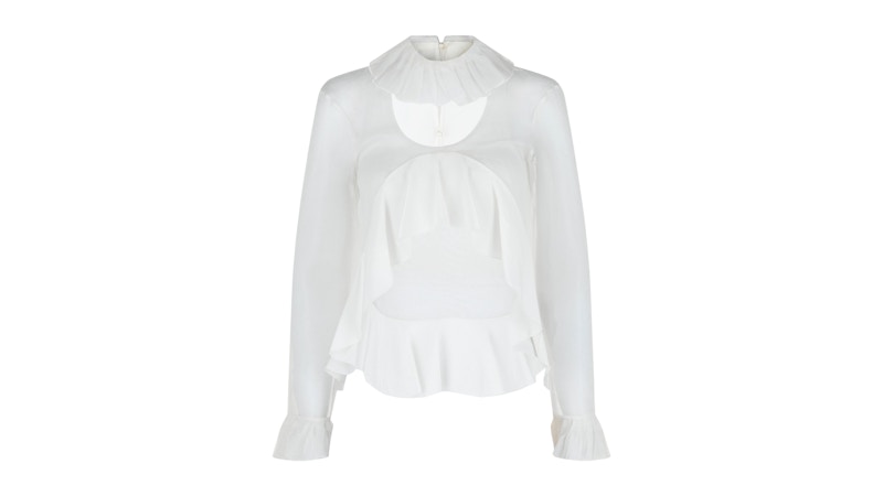 Givenchy Women's Cropped Silk Ruffles Blouse White
