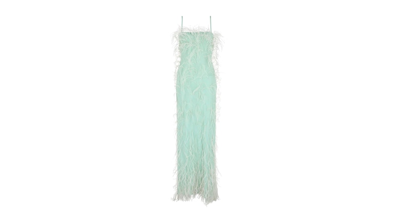 Givenchy Women's Embroidered Feather Column Gown Green Mint