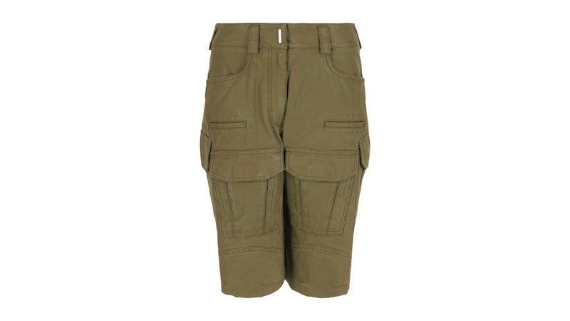 Givenchy Women's Frayed Multi-Pocket Cargo Shorts Olive Green