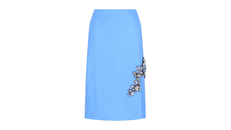 Givenchy Women's Leather Embroidered Stones Skirt Cornflower
