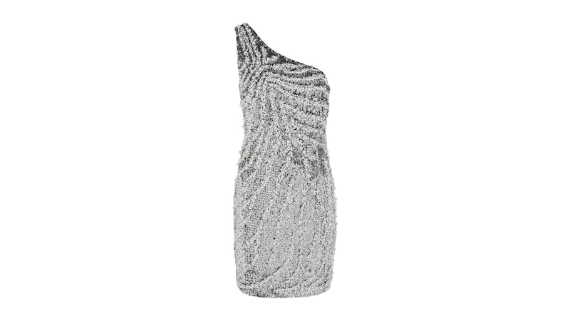Givenchy Women's One-Shoulder Sequined Tulle Mini Dress Gunmetal