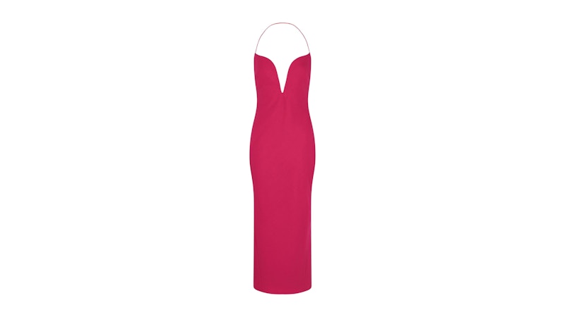 Givenchy Women's Plunging Halter Midi Dress Fuchsia