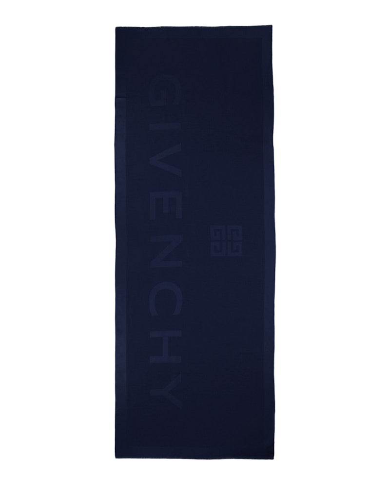 Givenchy Wool Blend Logo Scarf Navy
