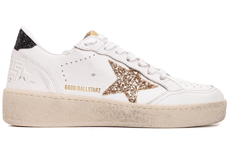Golden Goose Ball-Star White Gold Glitter Star Black (Women's)