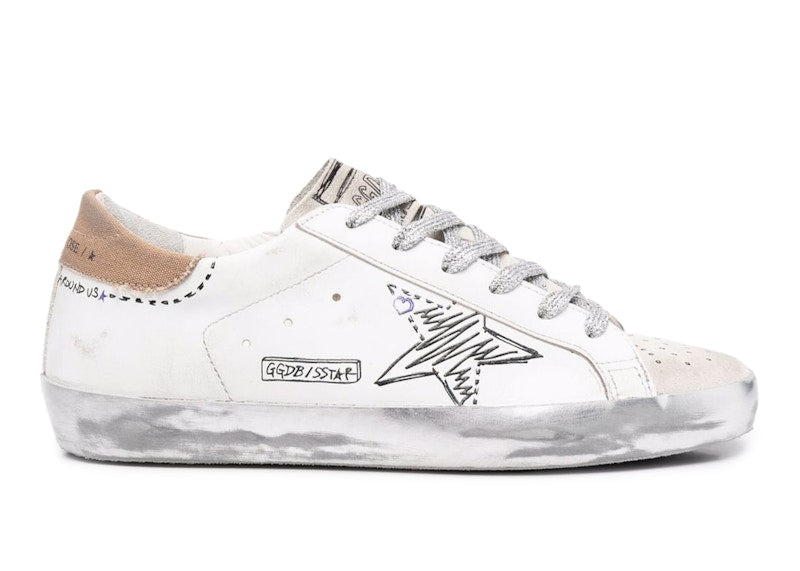 Golden Goose Super-Star Distressed Marker White Black (Women's)