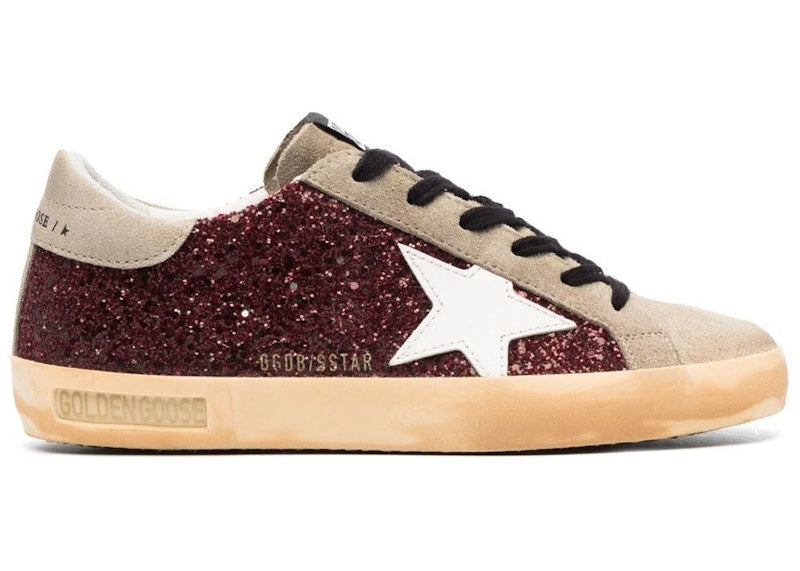 Golden Goose Super-Star Glitter Bordeaux Taupe White (Women's)