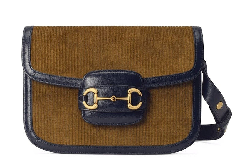 Gucci 1955 Horsebit Shoulder Bag Small Corduroy Brown/Blue