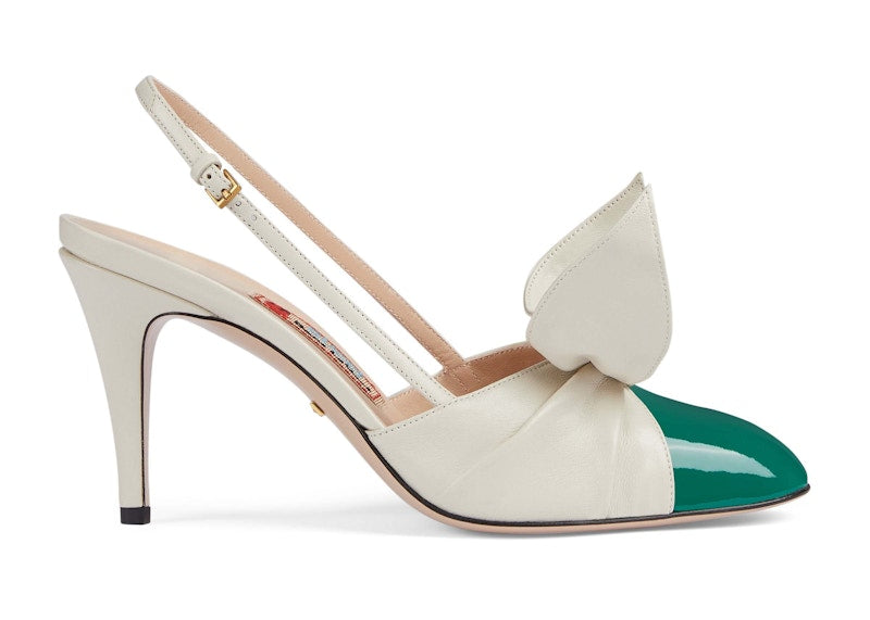 Gucci 85mm Bow Slingback Pumps White Green (Women's)