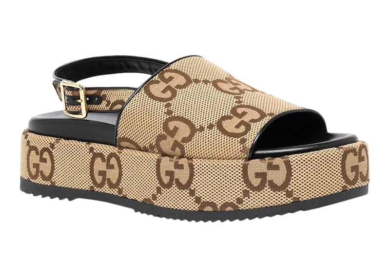 Gucci Angelina Supreme Platform 30mm Sandal Camel Canvas