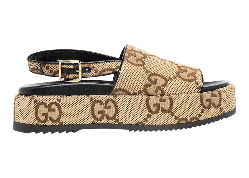 Gucci Angelina Supreme Platform 30mm Sandal Camel Canvas