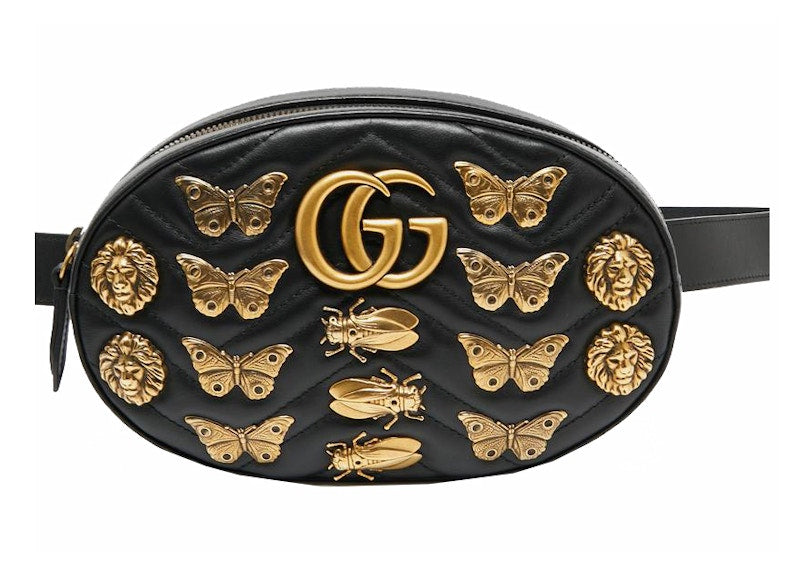 Gucci Animal Studs GG Marmont Belt Bag Black
