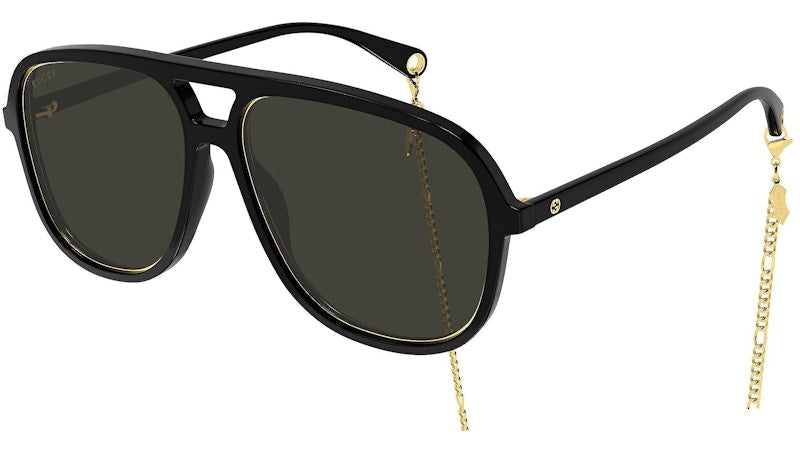 Gucci Aviator Chain Sunglasses Black/Gold (GG1077S-001-57)