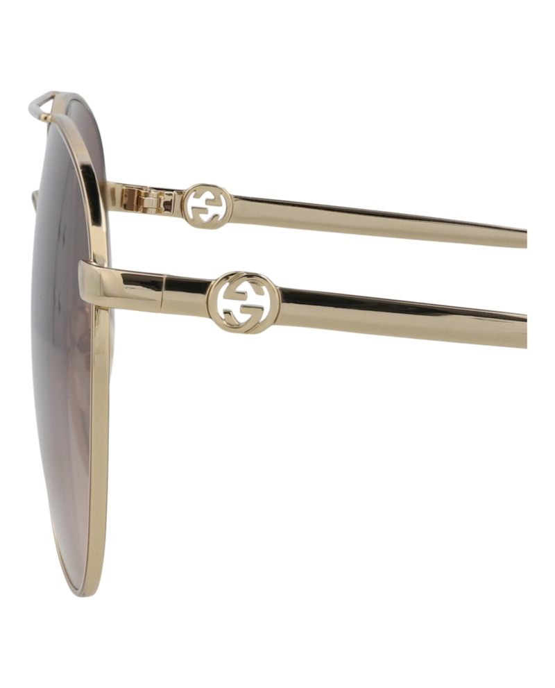 Gucci Aviator-Frame Metal Sunglasses Gold Gold Brown (GG1088S-30012964-002)