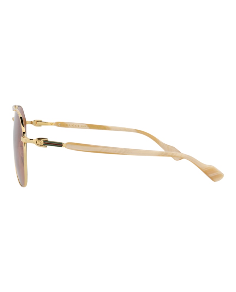 Gucci Aviator-Frame Metal Sunglasses Gold/Gold/Brown (GG1220S-30013416-003)