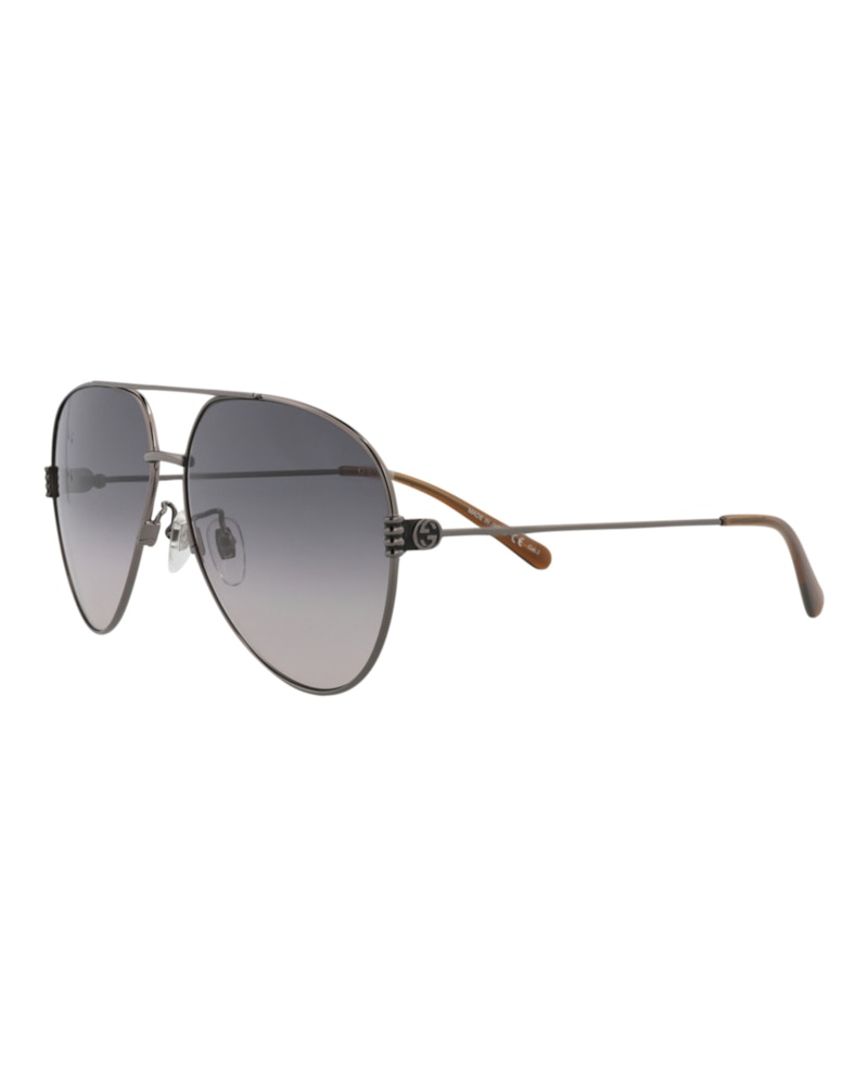 Gucci Aviator-Frame Metal Sunglasses Ruthenium/Ruthenium/Grey (GG1280S-30013904-002)