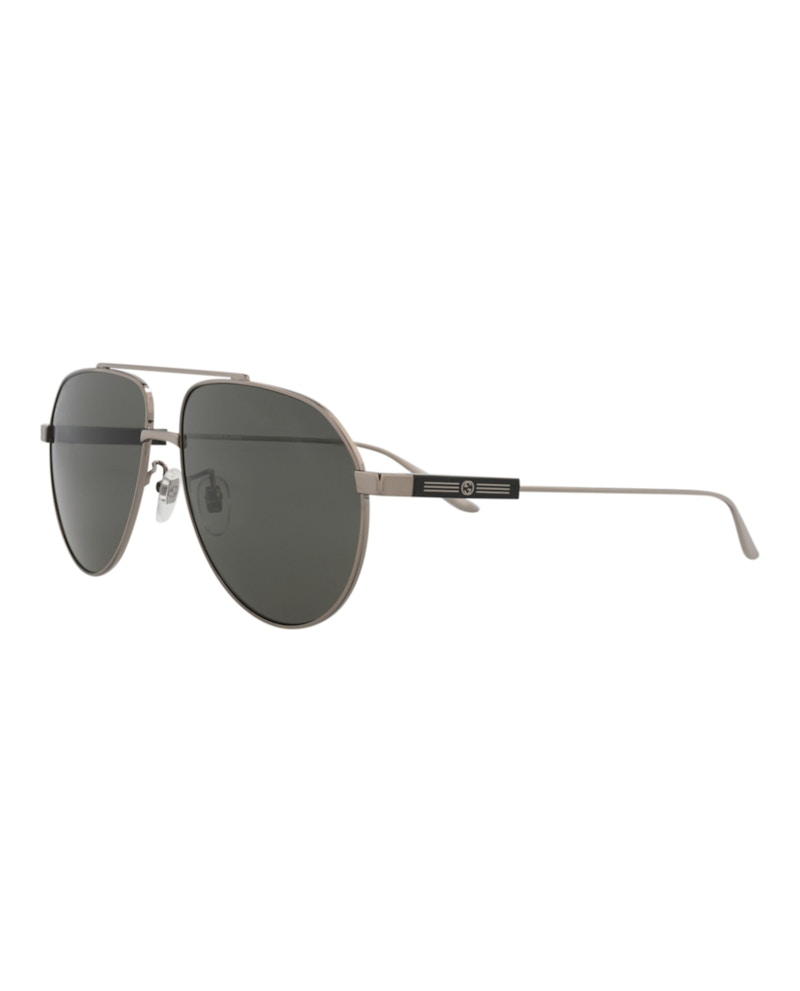 Gucci Aviator-Frame Metal Sunglasses Ruthenium/Ruthenium/Grey (GG1311S-30013897-001)