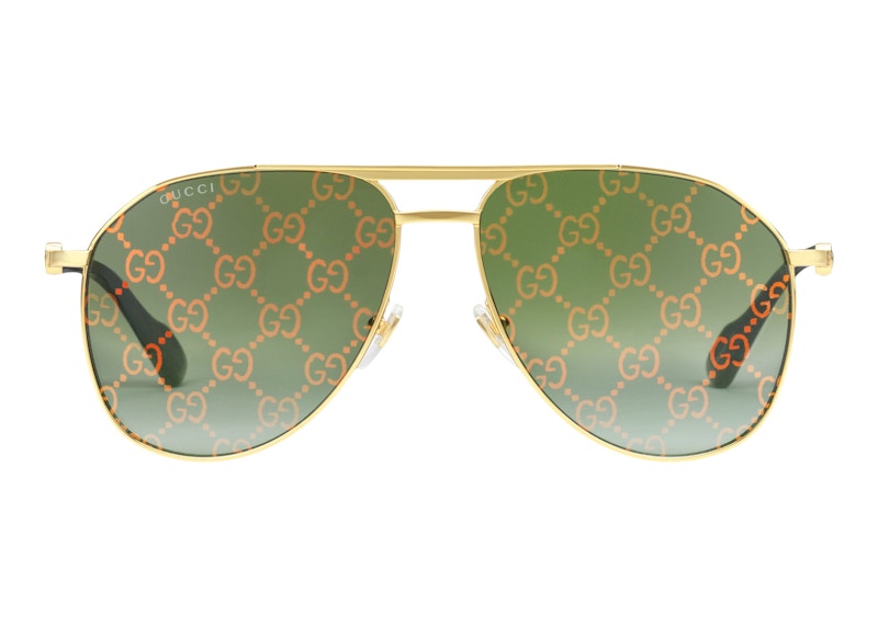Gucci Aviator Frame Sunglasses Shiny Yellow Gold-Toned Metal Frame with Top Bar (706707 I3331 8037)