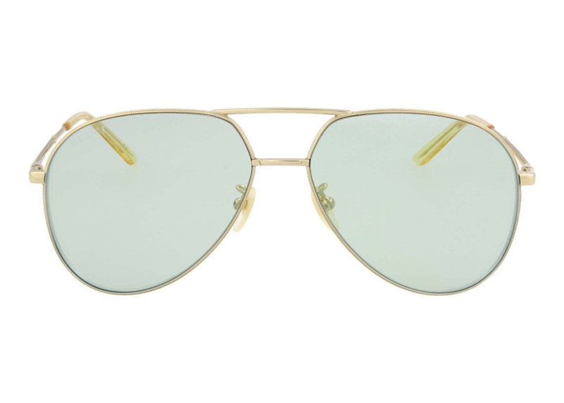 Gucci Aviator Style Metal Sunglasses Gold/Green (GG0356S-30002943-004-70046)
