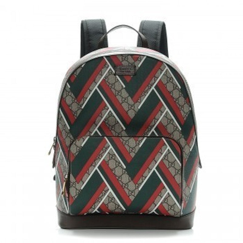 Gucci Chevron Print Backpack GG Supreme Monogram Medium Brown/Green/Red