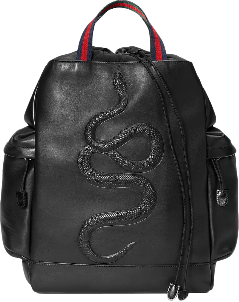 Gucci Snake Embossed Backpack,Drawstring Web Detail Black/Blue/Green/Red