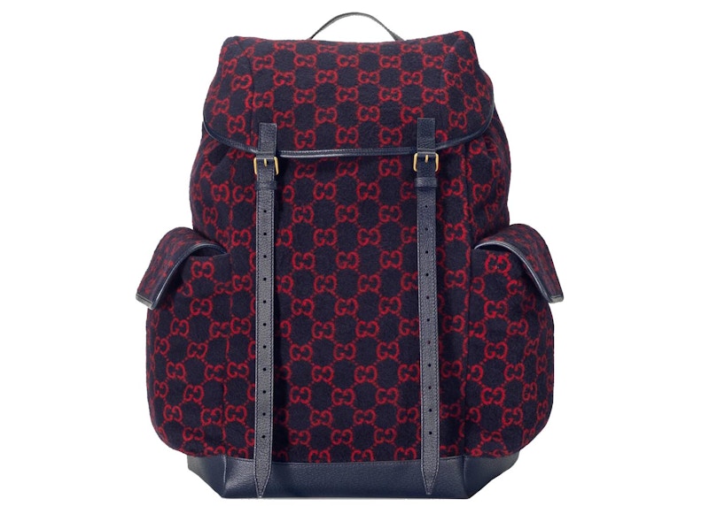 Gucci Backpack GG Wool Large Blue/Red