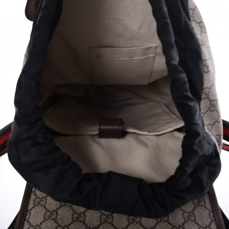 Gucci Soft Backpack GG Supreme Web Straps Brown Yellow