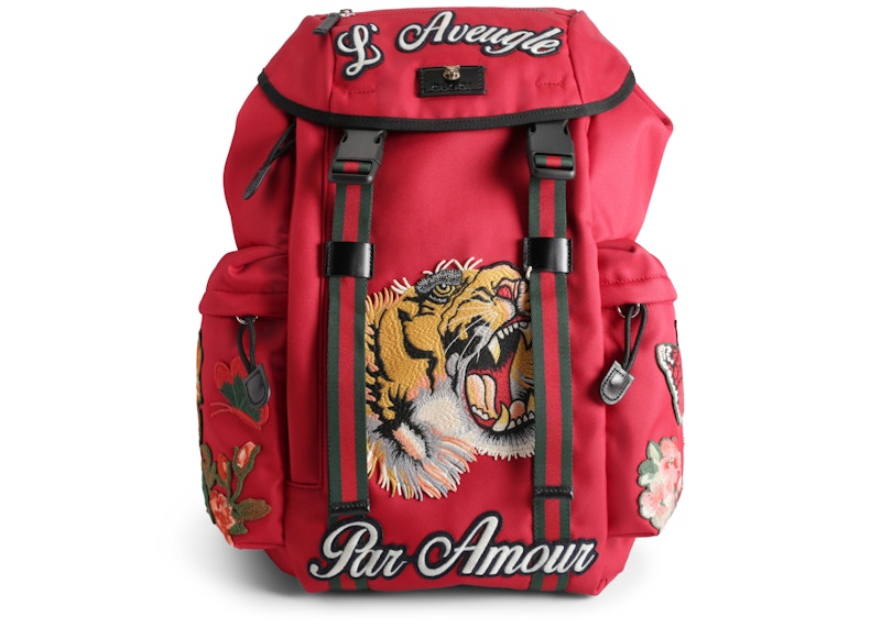 Gucci Backpack L'Aveugle Par Amour Embroidered Techno Canvas Red