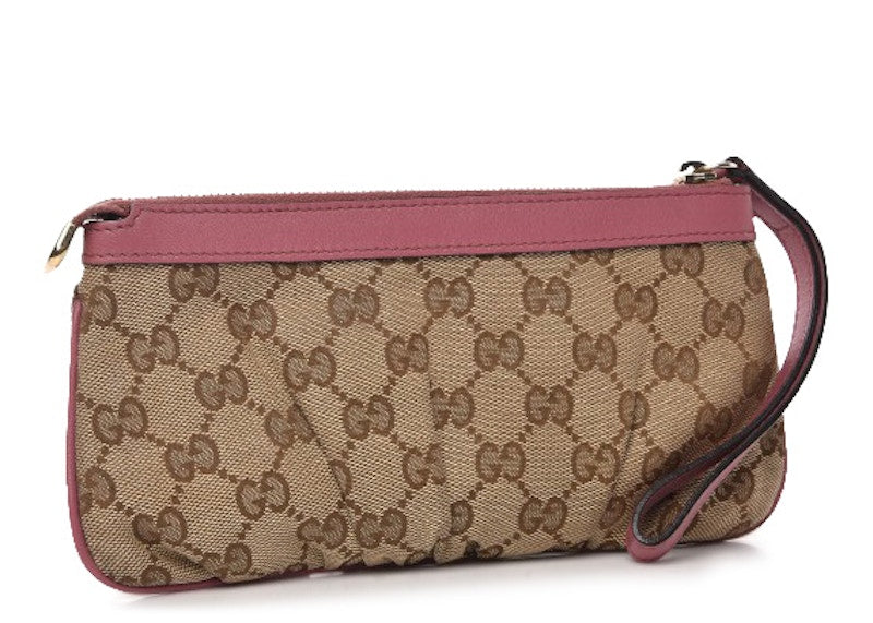 Gucci Bamboo Zip Wristlet Monogram GG Pink