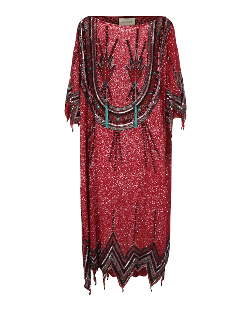 Gucci Beaded and Crystal Embellished Dress Red