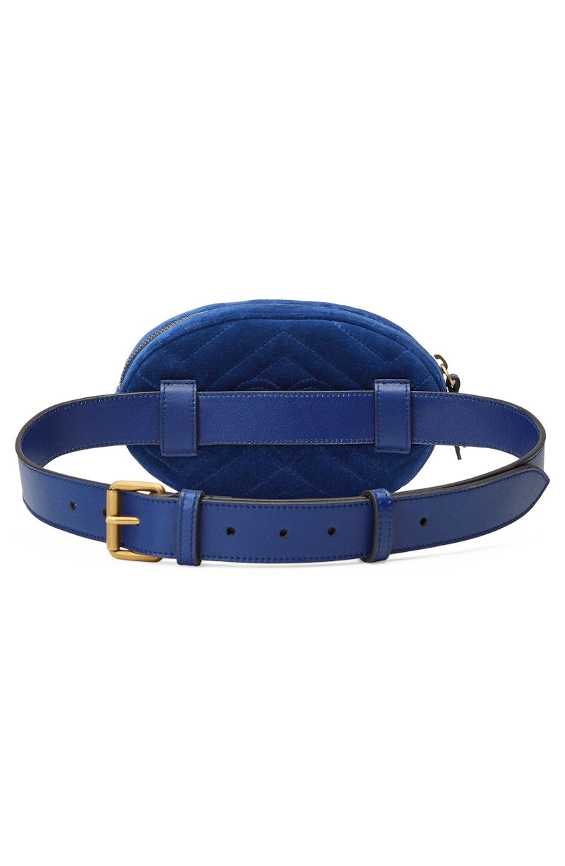 Gucci Marmont Belt Bag Matelasse Velvet Cobalt