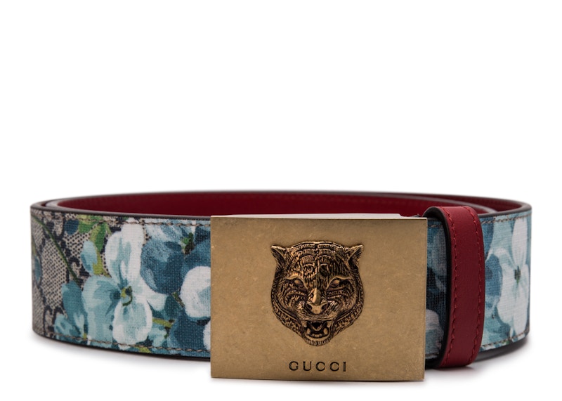 Gucci Blooms Tiger Plaque Belt Blue Multicolor