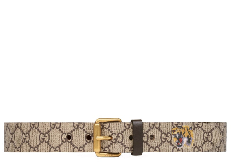 Gucci Belt GG Supreme Tiger Print 1.5"W Beige/Ebony