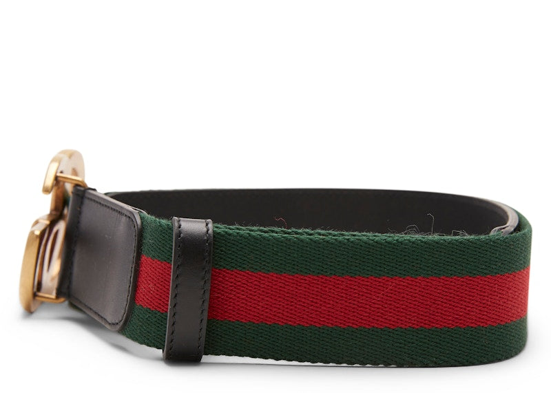Gucci Belt Green/Red Web Double G Brass Buckle 1.5W Black