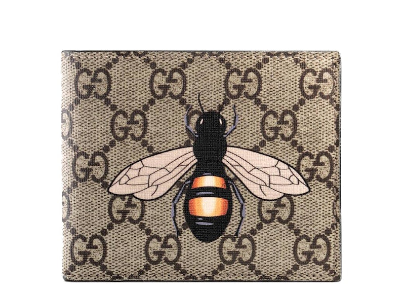 Gucci Bifold Wallet GG Supreme Bee Print (8 Card Slots) Beige/Ebony