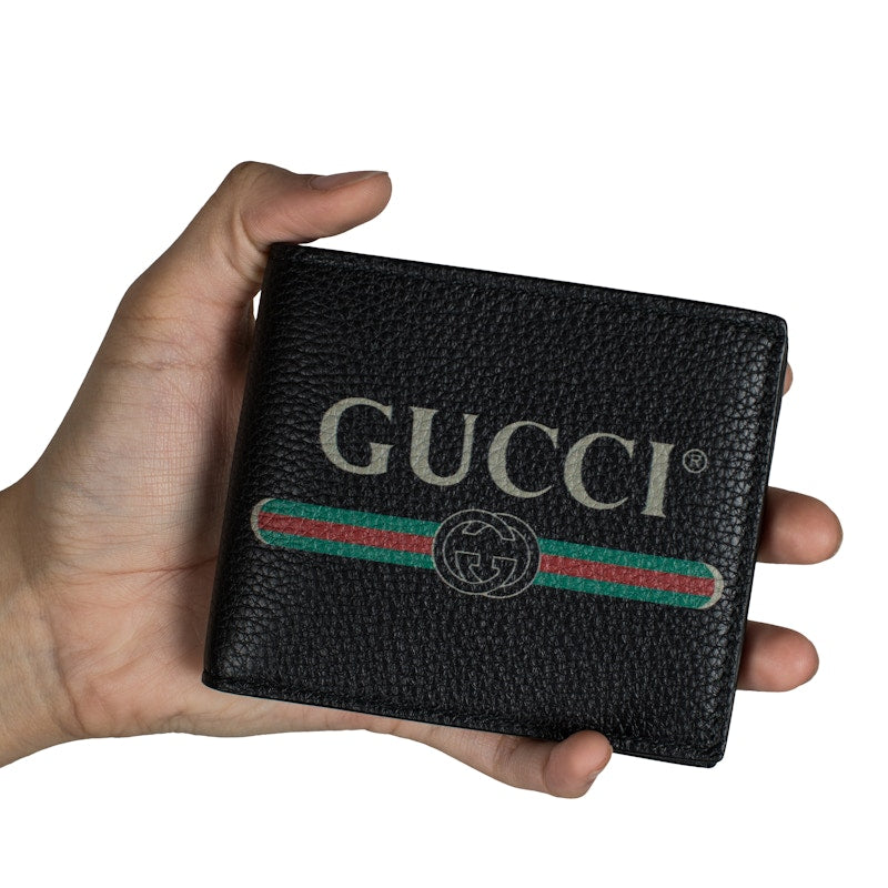 Gucci Print Bifold Wallet Leather (8 Card Slots) Black