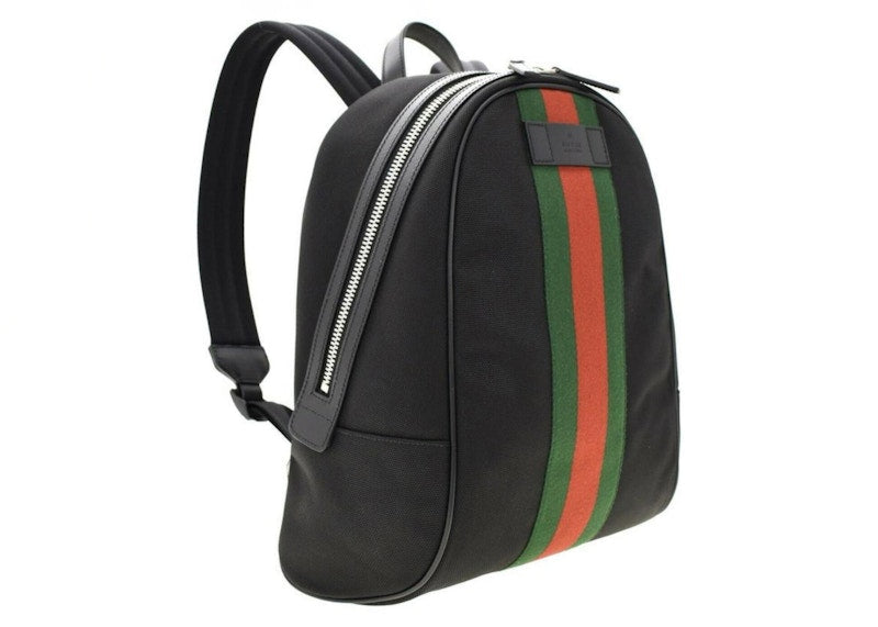 Gucci Black Web Stripe Canvas Backpack Black