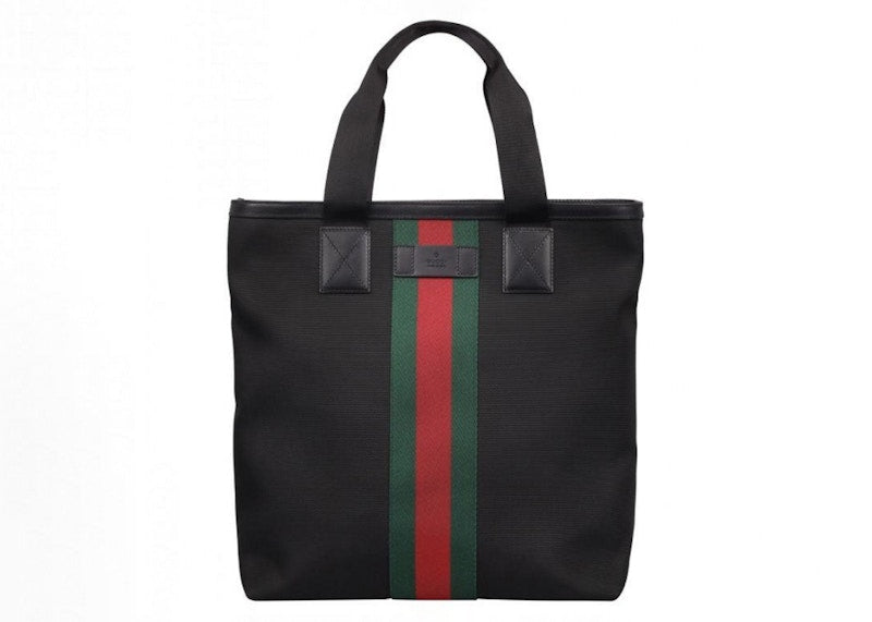 Gucci Black Web Stripe Canvas Tote Bag Black