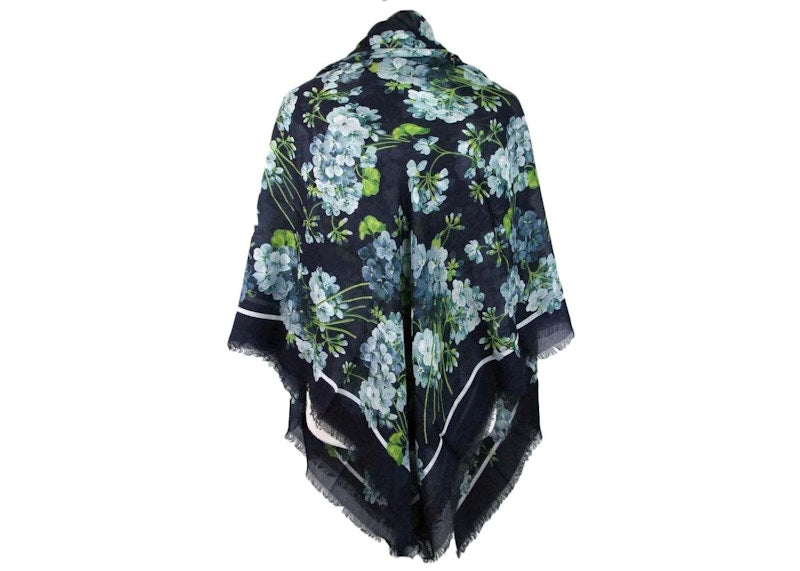 Gucci Blooms 400 Silk Scarf Navy Blue